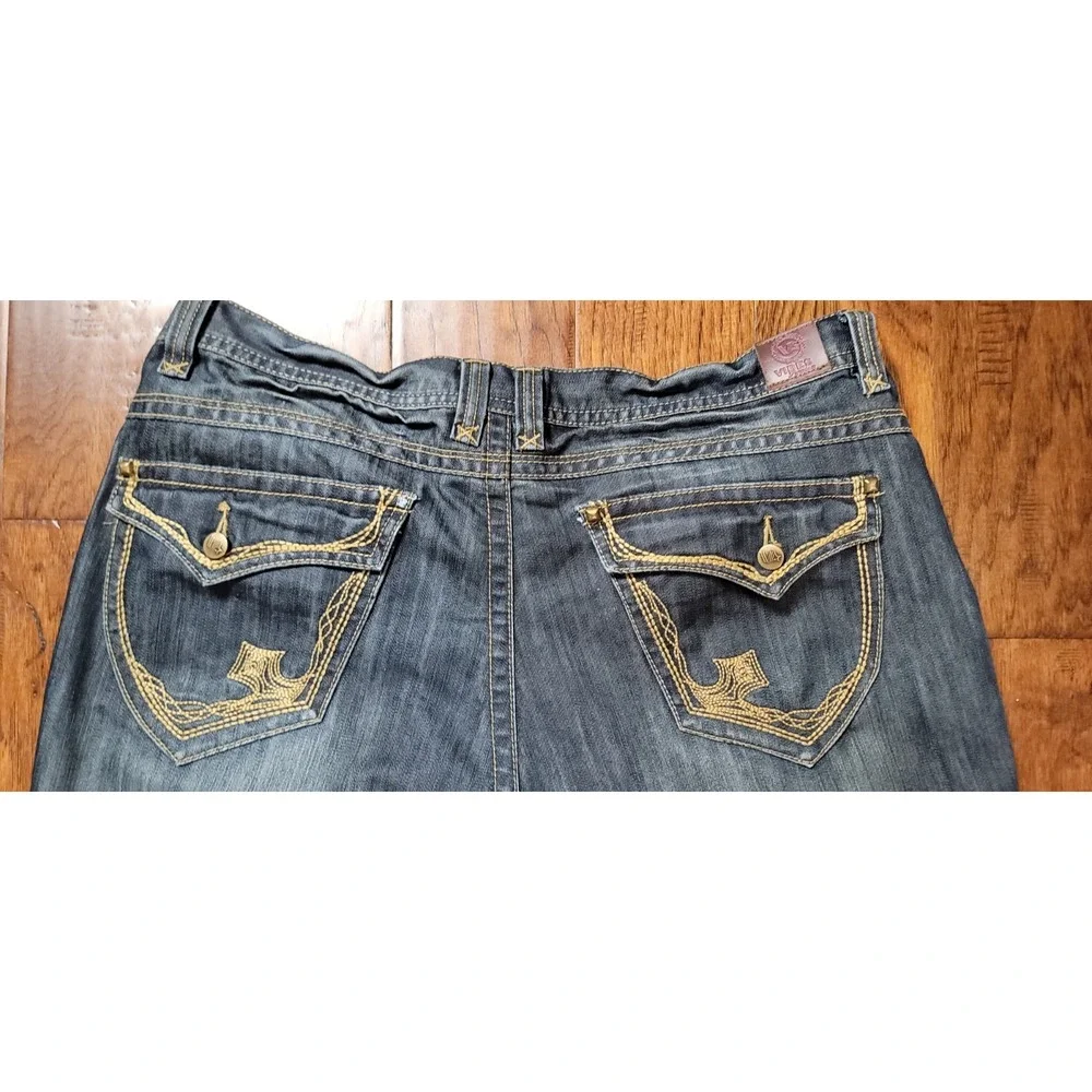 VIBES Men's Blue Denim Stitching Baggy Loose Relaxed Fit Wide Leg Jeans Sz 40x32